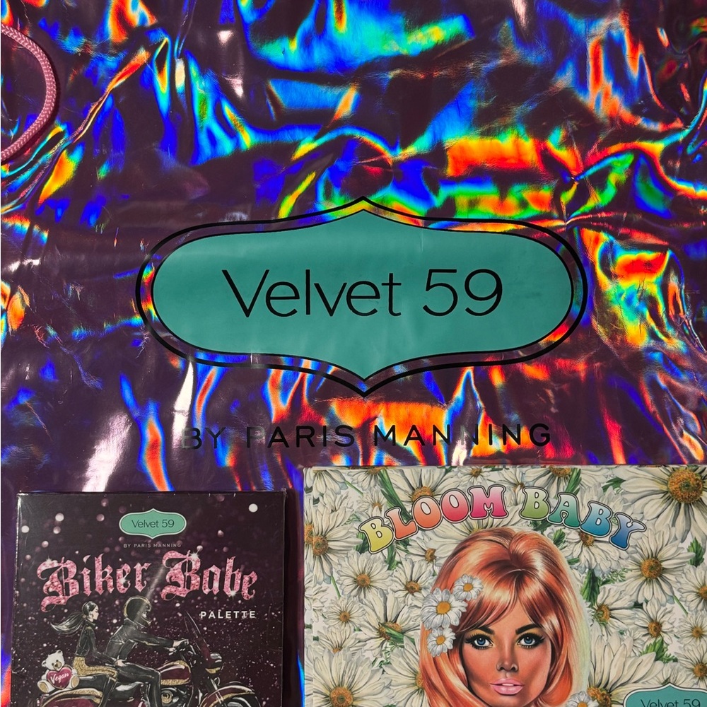 Velvet 59 bag with 2 eye shadow palettes, Bloom baby and biker babe. New